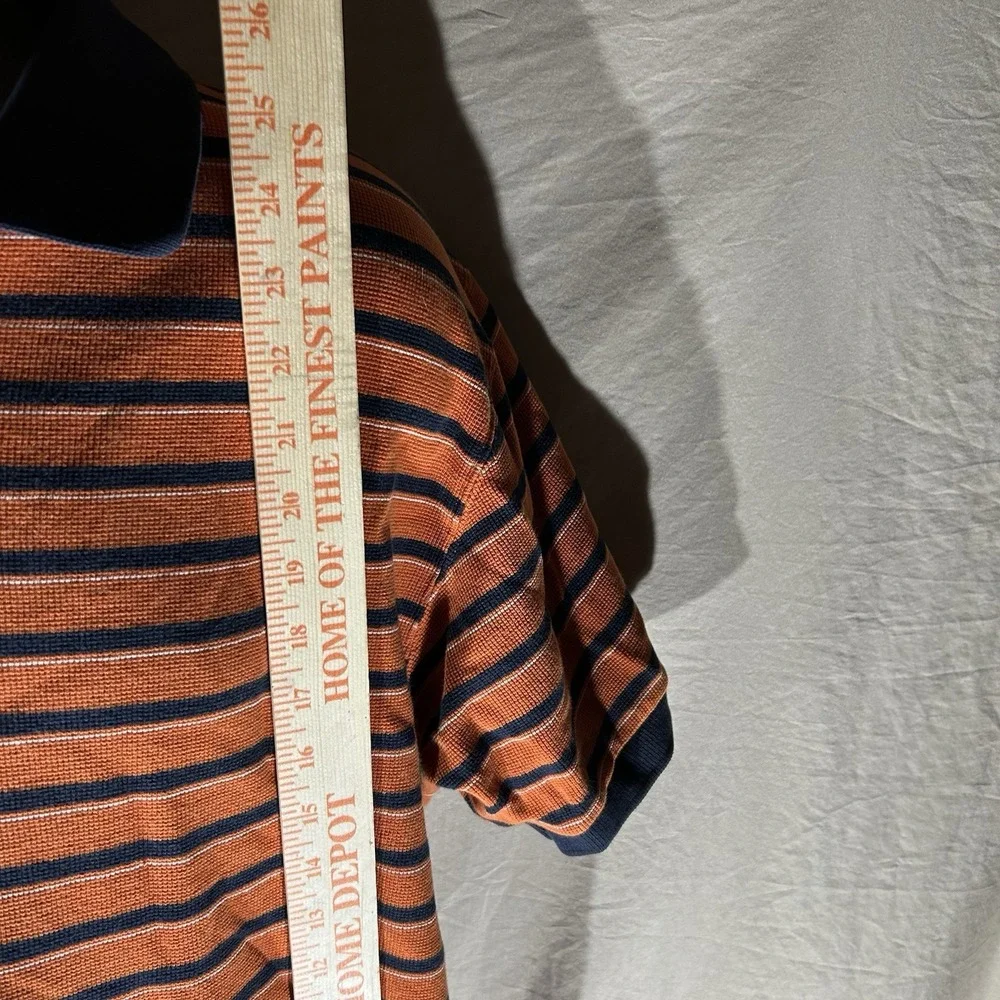Vintage Chaps Ralph Lauren Polo Shirt Mens M Orange Navy Striped 100% Cotton